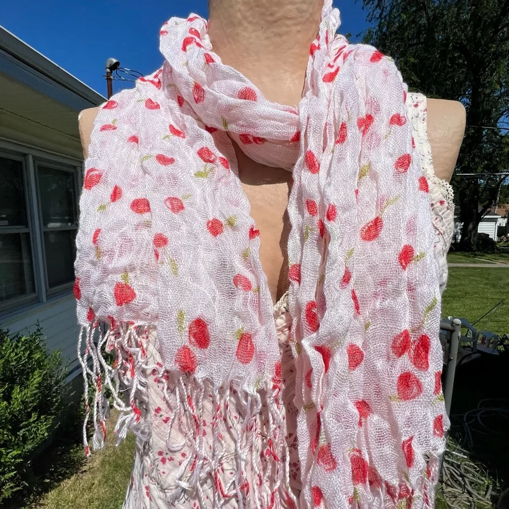 - Cherry Blossom Print Fringed Decorative Scarf! NEW!!
